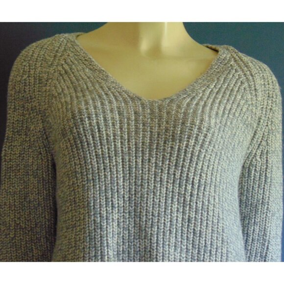 Rag & Bone Gray Marled Cotton Wool V-Neck Chunky Pullover Sweater Sm - Picture 2 of 8